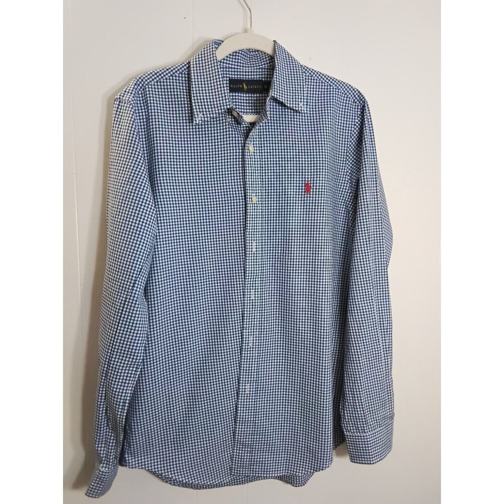 Ralph Lauren Classic Fit Mens Shirt Adult M Long Sleeve Blue White Cotton